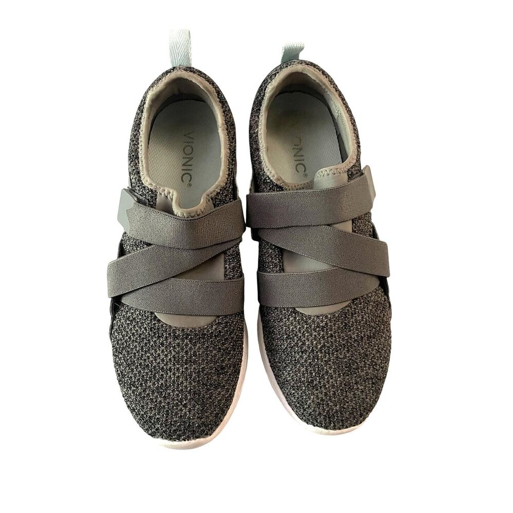 Vionic Aimmy Women's SZ 10 Gray Charcoal Knit Slip-On Sneakers GUC Walking Shoe